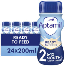 Aptamil 2 Follow On Baby Milk Ready to Use Liquid Formula 6-12 Months 200 ml (Pack of 24 bottles)
