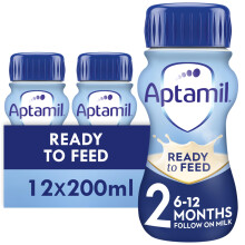 Aptamil 2 Follow On Baby Milk Ready to Use Liquid Formula, 6-12 Months, 200ml (Pack of 12)