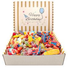 SweetCrate Happy Birthday Sweet Hamper 1kg – Fizzy & Jelly Pick n Mix Sweets Gift Box – Ready Wrapped Present for Kids, Women & Men