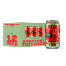 Living Things Prebiotic Soda - Gut Health & Low Calorie Drink - 12 x 330ml Cans - High in Fibre - Watermelon & Lime