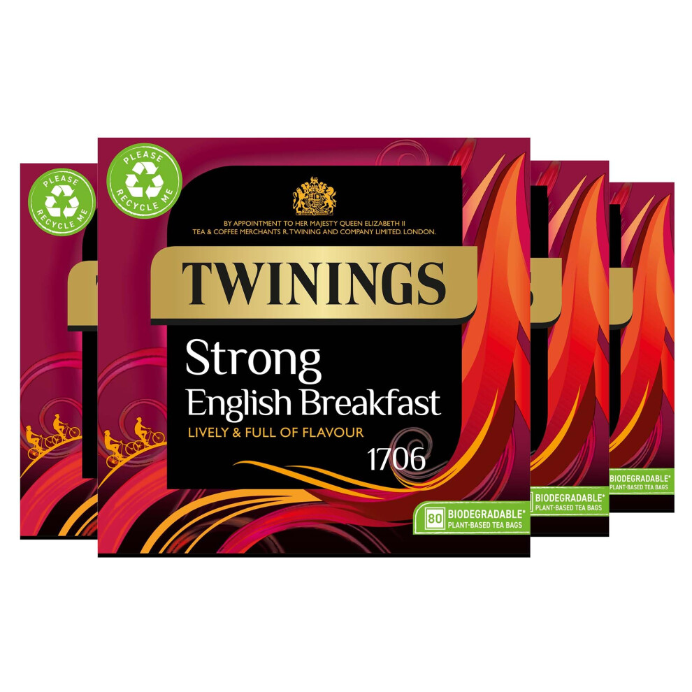 Twinings English Strong Breakfast Tea | Bold, Lively & Full Of Flavour Tea | Multipack Bulk Buy, 320 (4 X 80) Biodegradable Tea Bags Black