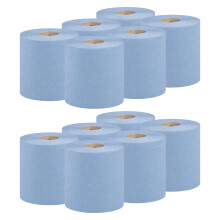 ASPECT Blue Roll (Pack of 12)(4800 Sheet) Centrefeed 2 Ply Kitchen Rolls Embossed Pattern Paper Towels Strong and Absorbent Tissue Paper Wipe Away Pe