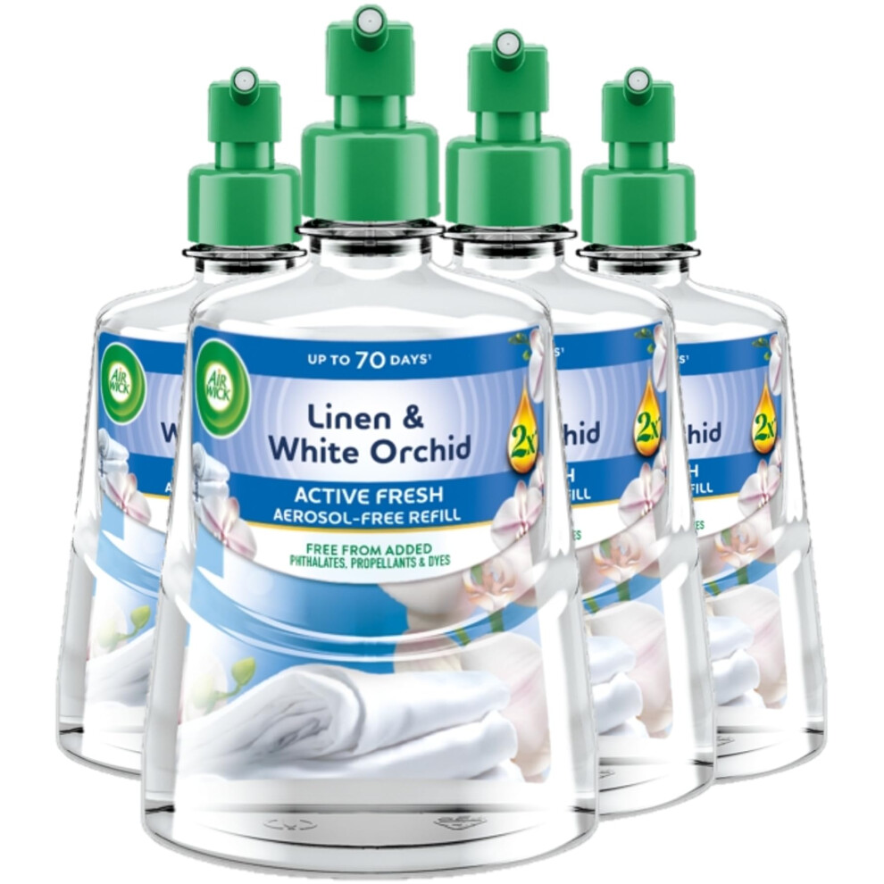 Airwick White Air Wick Linen & Orchid Aerosol-Free Automatic Spray Refill 228Ml Pack Of 4, Lasts Up To 70 Days, Air Freshener