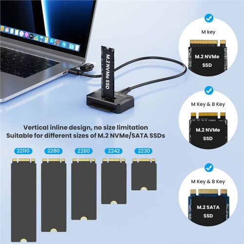 Adattatore M.2 NVMe/ Dual-Protocol da M.2 A USB Type-C 10 Gbps per SSD  da 2,5" per Box SSD NVMe PCIe NGFF . 2