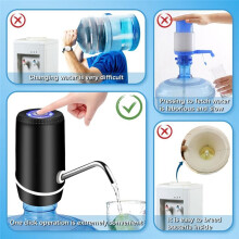 5 Gallonen Wasserspender, Elektrische Wasserflaschenpumpe mit Schalter und USB-Aufladung, Tragbare Wasserspenderpumpe Schwarz