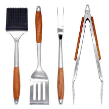 Ensemble D'Accessoires de Barbecue, Outils de Grillade en Acier Inoxydable avec Poignées en Bois, Spatule, Fourchette, Brosse et Pinces