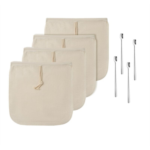 4 Wiederverwendbare Cold-Brew-Beutel Aus Bio-Baumwolle (32,5 cm) mit Löffeln