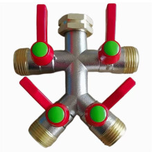 4-Wege-Gartenschlauchverteiler, Wasserhahnverteiler, Wohnmobil-Kupferschlauchverteiler, Ventil, 3/4 Zoll GHT-Gewinde, Rot