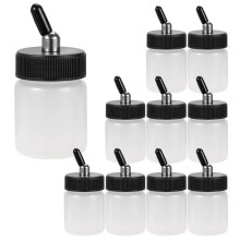 Lot de 10 Flacons D'Aérographe Double Action 22 Cc en Plastique avec Bouchon à Ventouse Standard pour Aérographes à Alimentation par Siphon