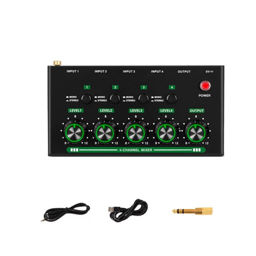 Mixer 4 Channel  Small Mixer Microphone Extender Microphone Instrument Audio Integrator Black