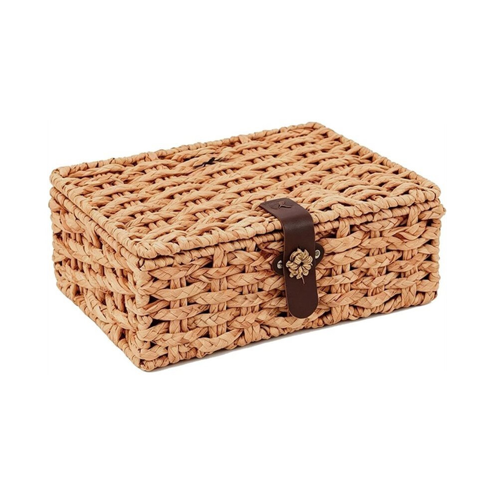 Saudism Wicker Storage Basket With Lid, Natural Seagrass Rectangular Woven Basket, Storage Boxes For Shelf Decor,For Home Small