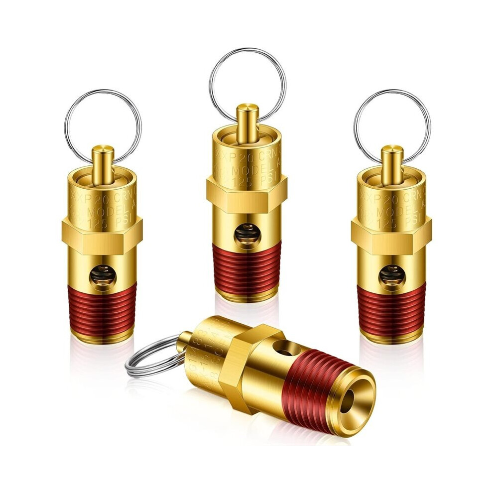 4 Pcs 1/4" Male 125 Psi Npt Pressure Relief Valve Air Compressor Check Brass Safety Valve 6032536501120