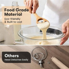 Wooden Dough Whisk 12.6" Handcrafted Bread Whisk, Upgraded One-Piece Sourdough Whisk, Flow-Through Design 2 Pack