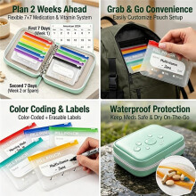 Pill Pouch Organizer Binder Waterproof Set 14 Case for Bags Inside Zipper Day Medicine Weekly Vitamin Medication Black