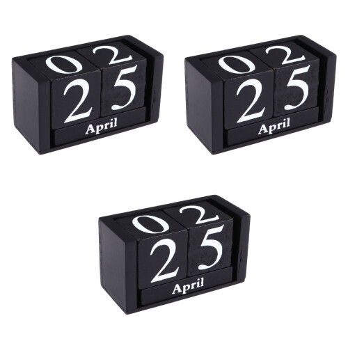 3Pièces Calendrier Bois Vintage Noir Mois Date Déco 1