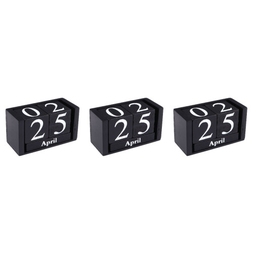 3Pièces Calendrier Bois Vintage Noir Mois Date Déco 2