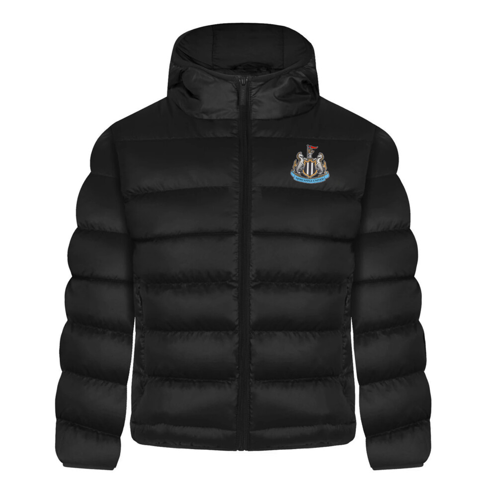 Newcastle United Fc Official Gift Boys Quilted Hooded Winter Jacket 10-11 Years Black
