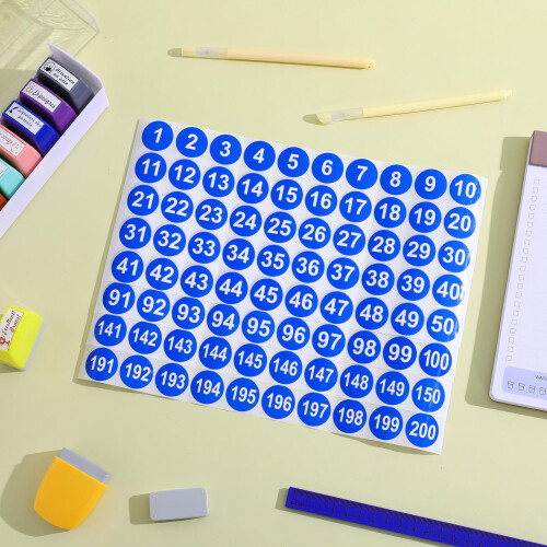 8Feuilles Étiquettes Adhésives Rondes Bleues Multi-Usage