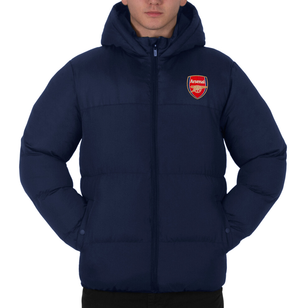 Arsenal Fc Arsenal F.c. Mens Quilted Jacket Hooded Winter Coat Official Navy Medium