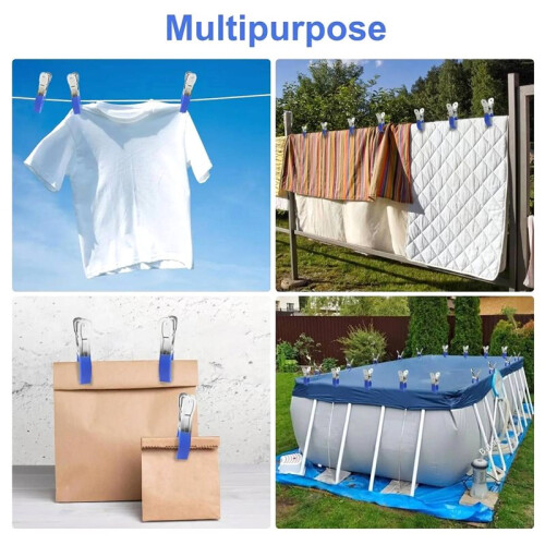 12pcs Stainless Steel Pool Cover Clips with  Plastic Handle Heavy Duty Windproof Spring Clips 1
