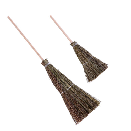 2Pièces Balais Artisanaux Verts En Bois Naturel Pour Décor