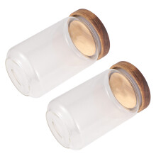 2Pièces Pot Verre Transparent Scellé Couvercle Bois Pour Bonbons
