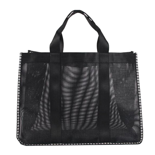 1Pièces Sac De Plage En Mesh Noir, Grand Capacité, Durable Et