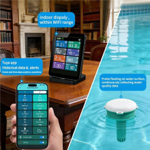 8-in-1 PH/ORP/EC/TDS/Salt/Temperature/Chlorine/ Gravity Tester Floating Swimming Pool Water Quality Tester A EU Plug