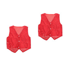 2Pièces Gilet Scintillant Rouge Enfant Costume Pailleté Pour Fête