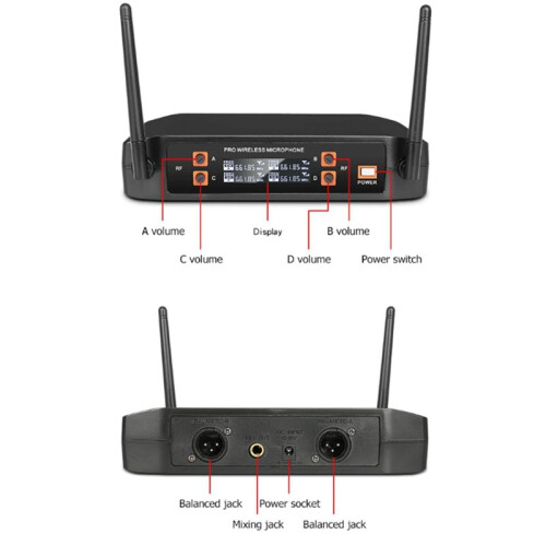 Wireless Microphone Handheld 4 Channel UHF Fixed Frequency Dynamic Microphone System for Karaoke Wedding Party Stage US 2