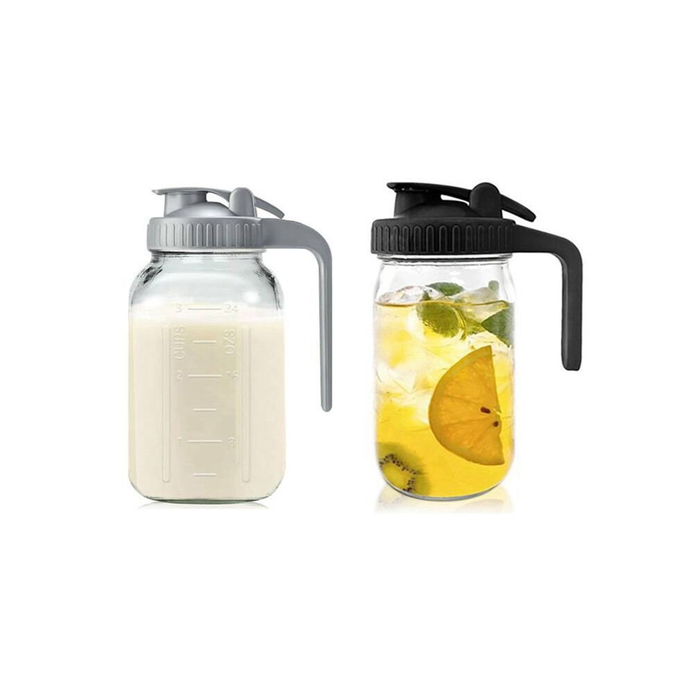 Tlily 2Pack 32Oz Glass Pitcher With Lid-Creamer Container For Sun Tea, Juice, Cold Brew Coffee, Breastmilk Storage Container