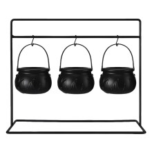 3Pcs Trick or Treat Candy Bucket with Handle & Holder Plastic Witch Cauldron Witches Decorative Pot for Partys