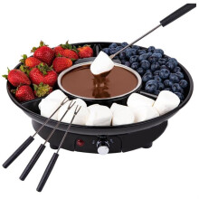 Electric Fondue Pot Set Temperature Control Detachable Serving Trays 2 Roasting Forks for Game or Movie Night EU Plug