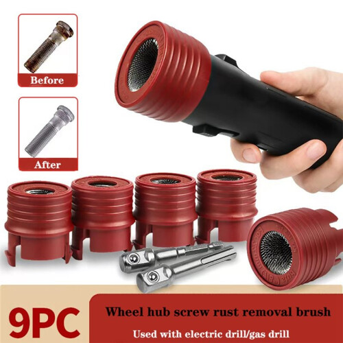 9PCS Wheel Stud Rust Removal Tool Set for Automotive Bolt Derusting and Hub Cleaning 1