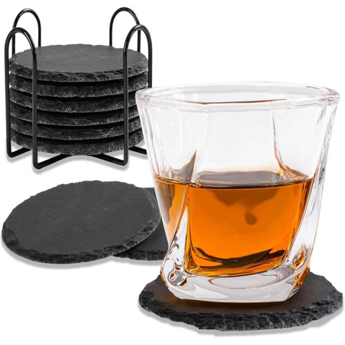 Stone Coaster 10cm Round Glass Coaster with Practical Stand Suitable for Drinks, Mugs, Bars, Glasses 2