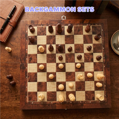 Träfällbart 3 i 1 Schackbackgammon Träbräde Vikbart Brädspel 29x29cm 1