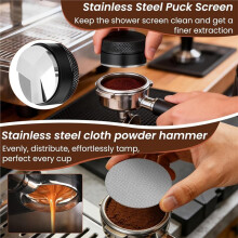 Kit de 9 Pièces pour Espresso : Tasseur Distributeur de Café, Agitateur WDT, Entonnoir Doseur et Tamis à Galette de 58 mm
