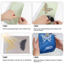 60 Sheets Sun Print Paper Cyanotype Paper Kit, A6 Sun Art Paper with 1 Plastic Tool for Sun Printing, Solar Paper