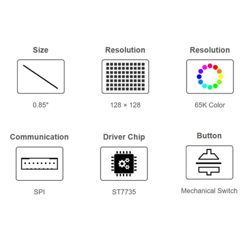 0.85inch Mechanical LCD ScreenKey IPS Panel 128 X 128 Resolution 65K Color SPI Interface 0.85inch ScreenKey Module White 1