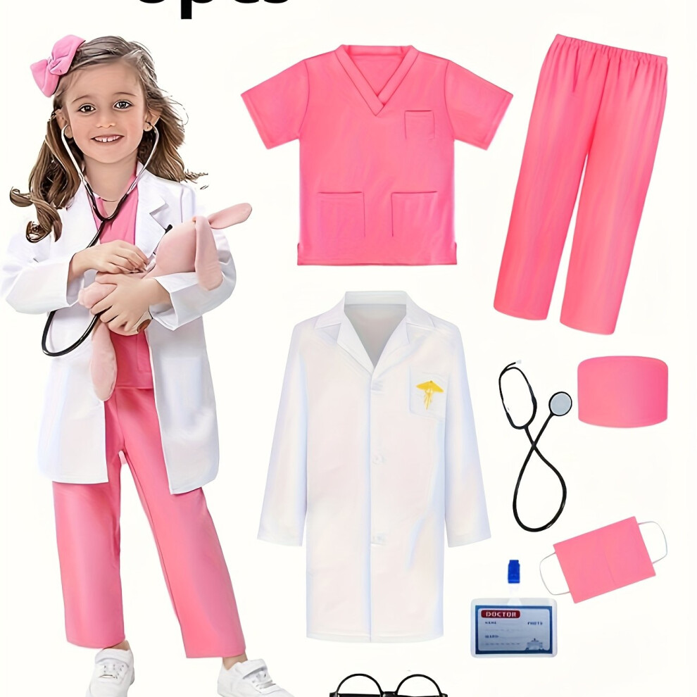 Photos - Fancy Dress 8pcs Kids Doctor Costume Children Dress-Up Set, Girls' Halloween Outfit, Doctor Pretend Play Kit(5-6Y)