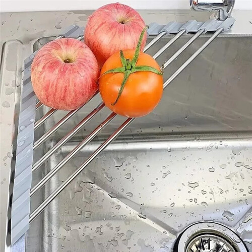 Roll  Triangle Dish Drying Rack Foldable Stainless Steel over Sink Drainer Kitchen Sink Organizer Sponge Rag Holder 2