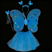 (Blue) Conjunto de 4 fantasias de asas de fada com asas mágicas e varinha