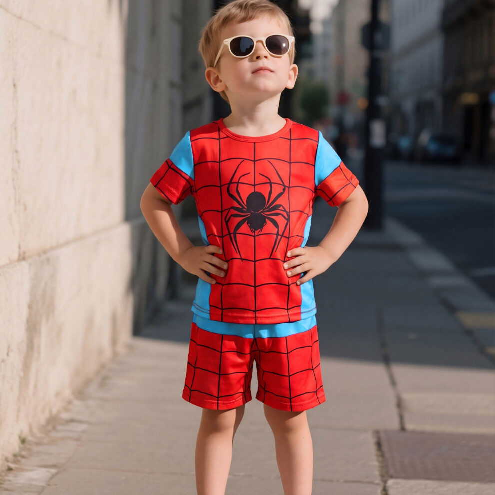 Photos - Fancy Dress Boys' Fashion 2pcs. Easy Spider Web Color-Block Round Neck Short Sleeve T-Shirt And Shorts Set - Contrast S(Sky Blue, 1-2Y)