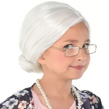 Grandma Wig Accessories Curly White Hair With Bun