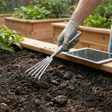 (5 garras) Rastrillo de jardín manual de acero inoxidable integrado para hojas pequeñas, para eliminar