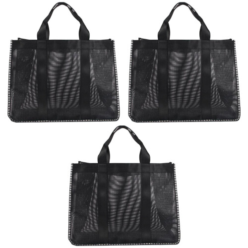 3Stk Multifunktionale Aufbewahrungstasche Mesh Strandtasche Schwarz 1