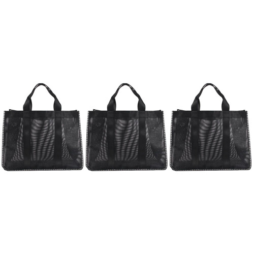 3Stk Multifunktionale Aufbewahrungstasche Mesh Strandtasche Schwarz 2