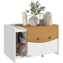 Uitschuifbare kattenbak, kastmodel, kattenbakvulling, 78x50x51cm, eiken/wit