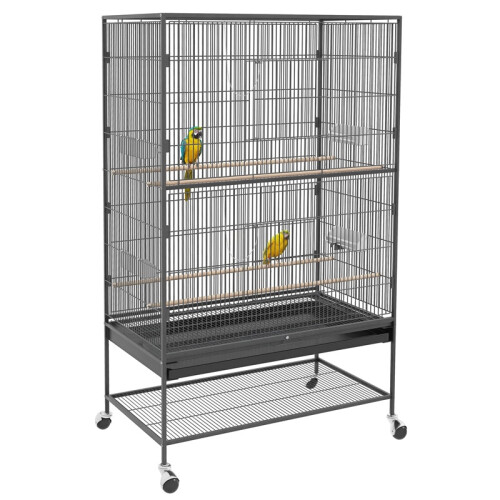 Birdcage including perches, bird toys, removable base tray, 1 shelf, grey