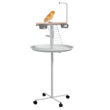 Parrot perch, 1 ladder, 1 swing, feeding bowls, 60 x 60 x 138 cm, white + natural